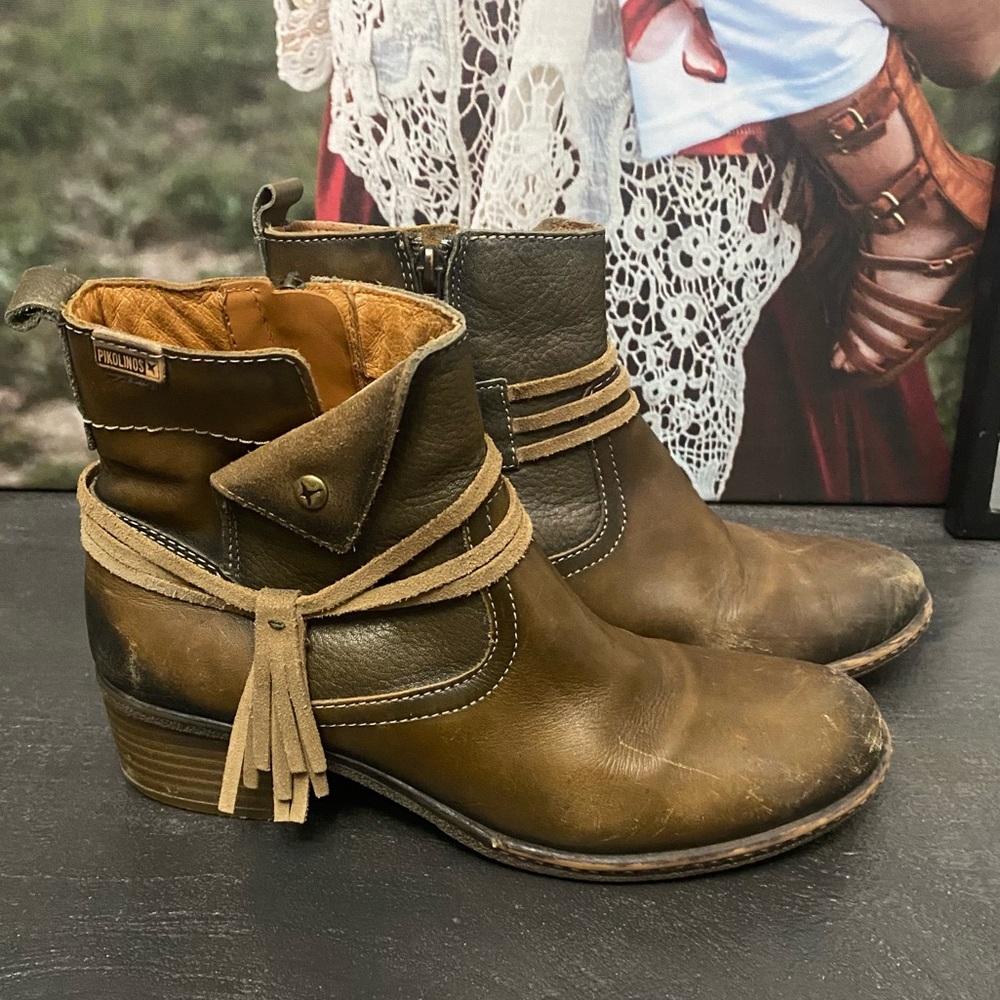 PIKOLINOS Women's 7.5-8 Zaragoza brown leather Bootie Ankle Boots 38